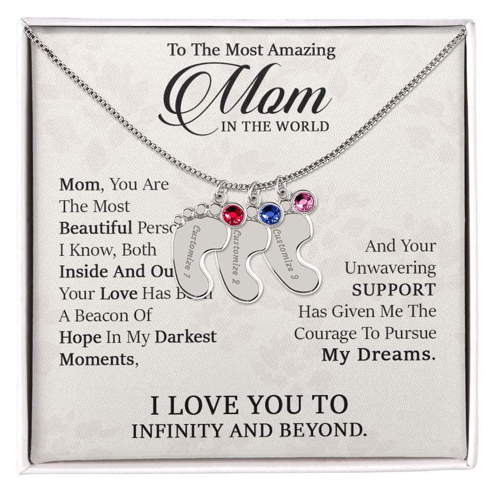 To My Most Amazing Mom. - Custom Baby Feet Necklace with Birthstone