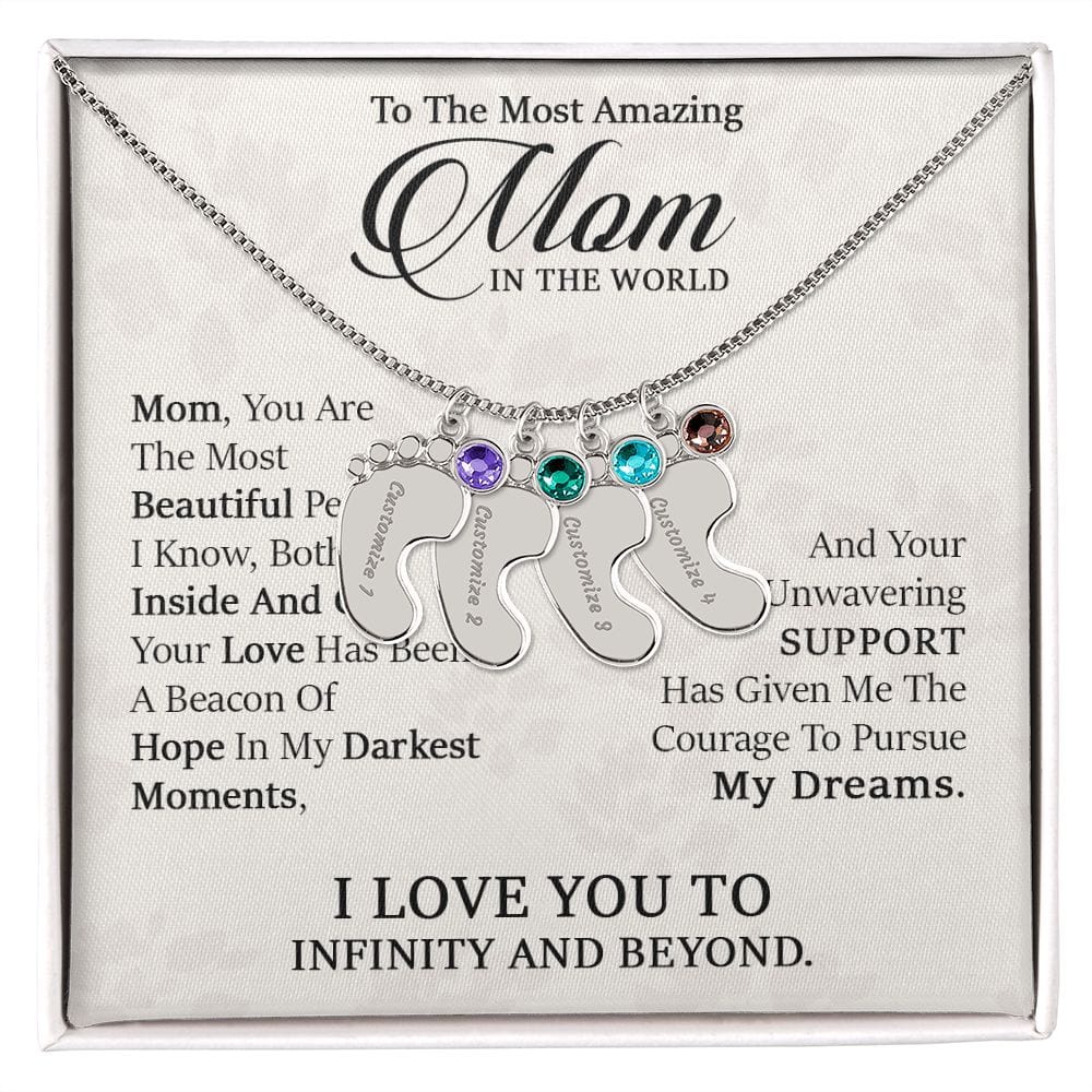 To My Most Amazing Mom. - Custom Baby Feet Necklace with Birthstone