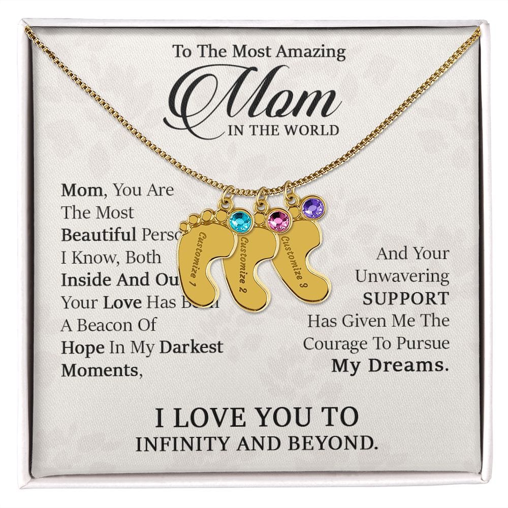 To My Most Amazing Mom. - Custom Baby Feet Necklace with Birthstone