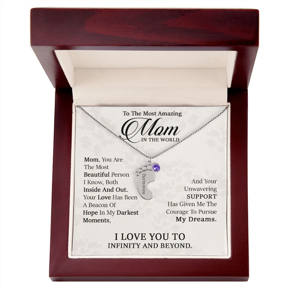 To My Most Amazing Mom. - Custom Baby Feet Necklace with Birthstone