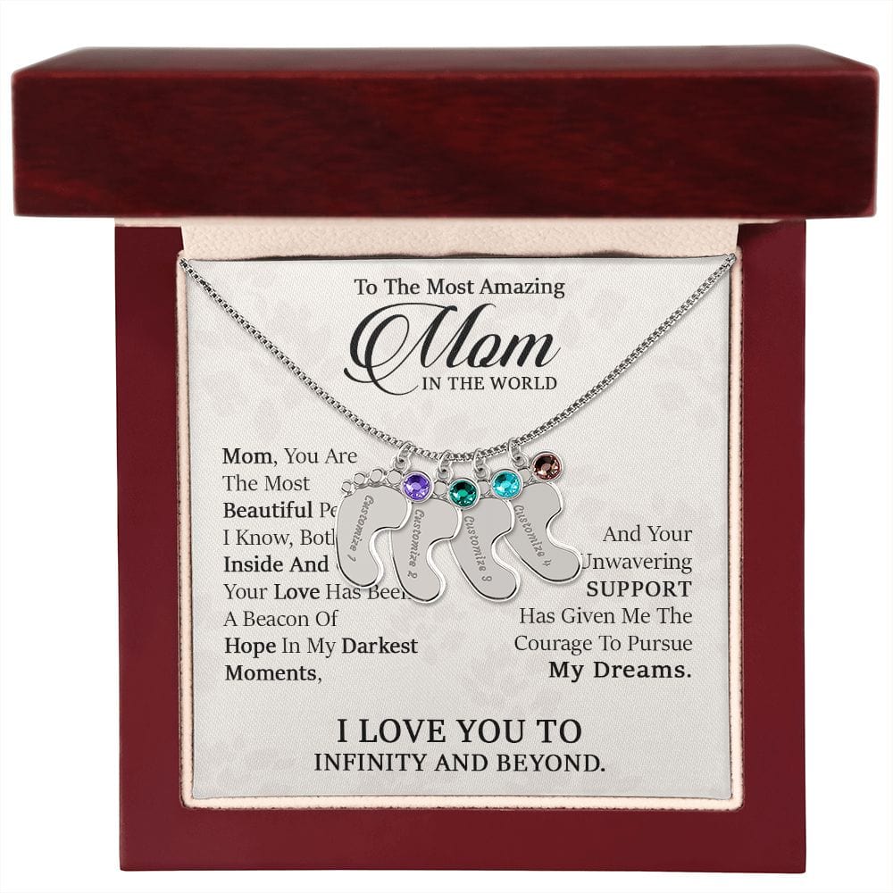 To My Most Amazing Mom. - Custom Baby Feet Necklace with Birthstone