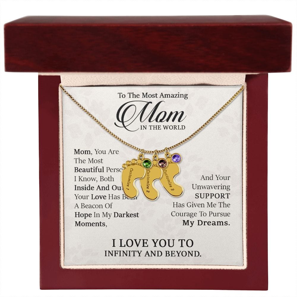 To My Most Amazing Mom. - Custom Baby Feet Necklace with Birthstone
