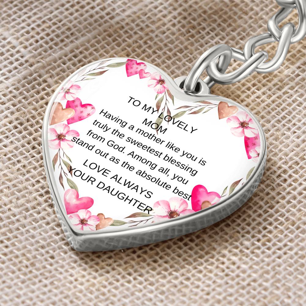 To My Lovely Mom-Graphic Heart with Curb Keychain