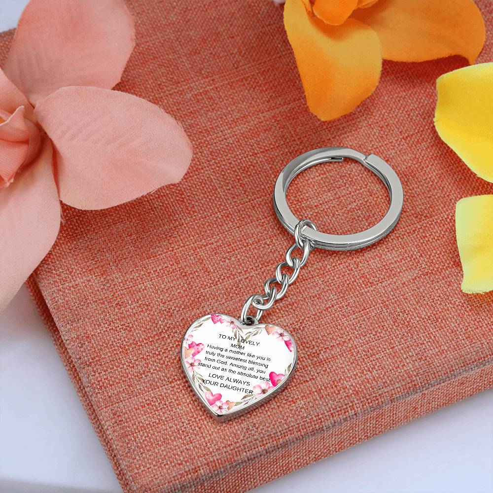 To My Lovely Mom-Graphic Heart with Curb Keychain