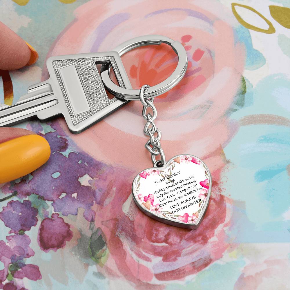 To My Lovely Mom-Graphic Heart with Curb Keychain