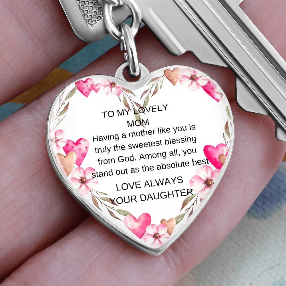 To My Lovely Mom-Graphic Heart with Curb Keychain