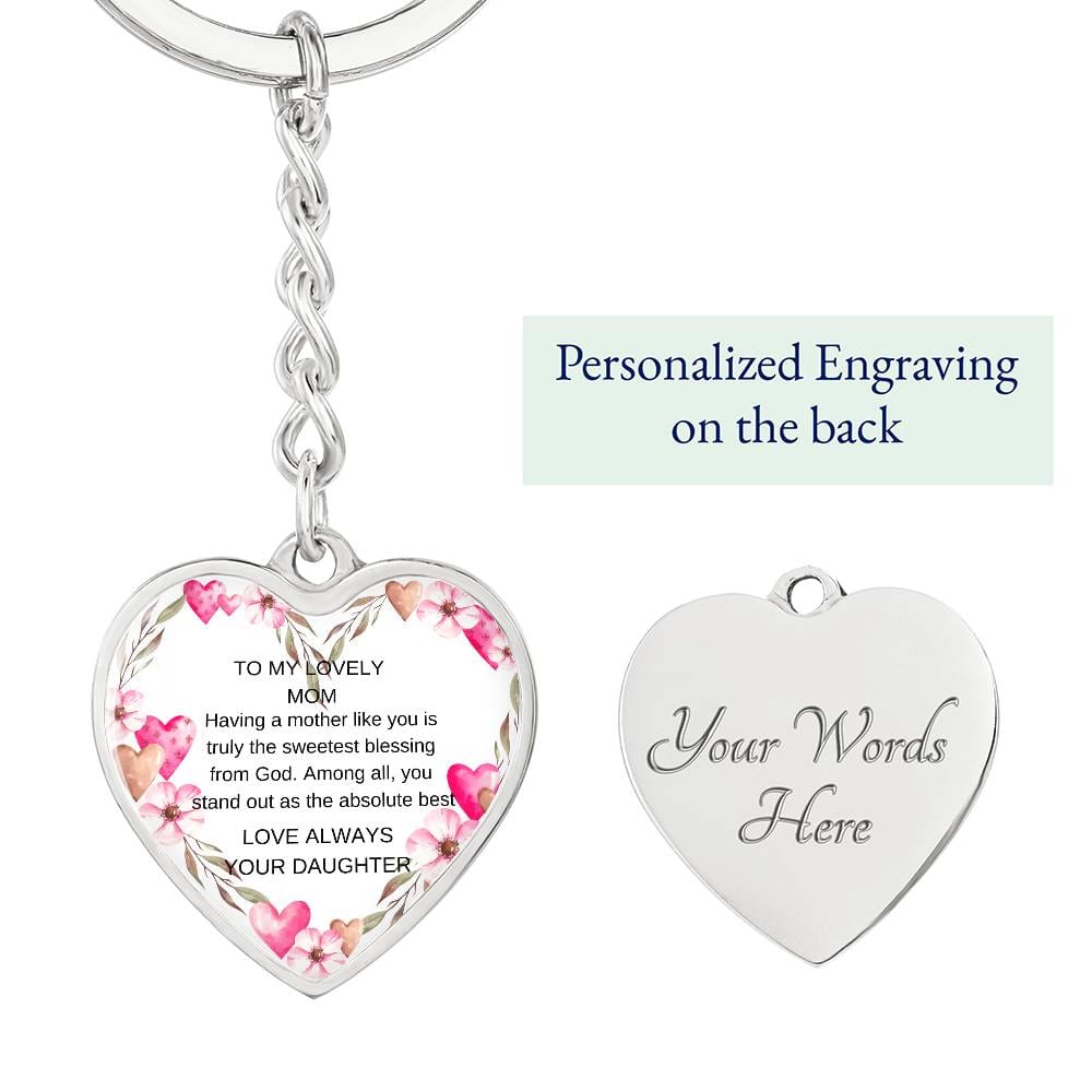 To My Lovely Mom-Graphic Heart with Curb Keychain