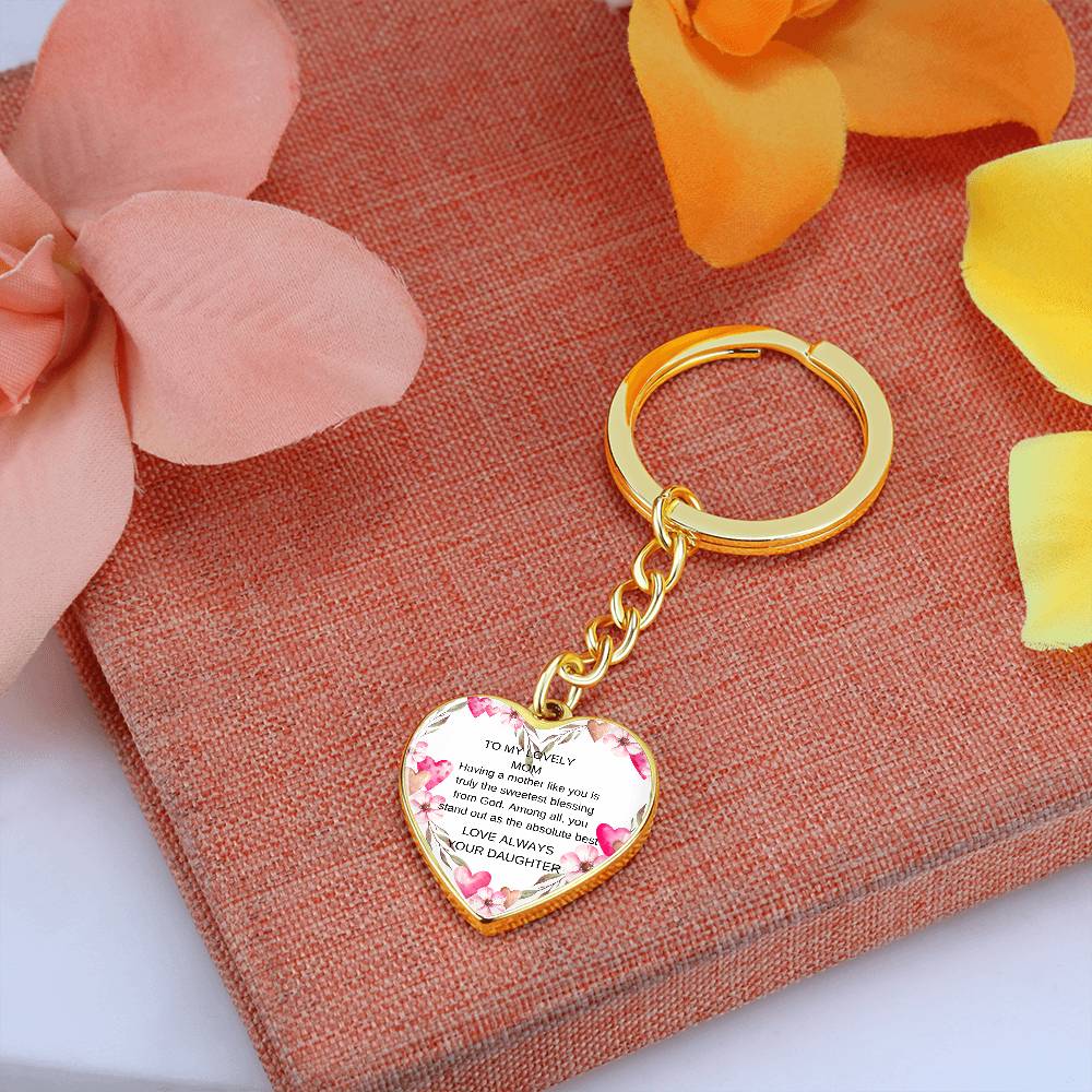 To My Lovely Mom-Graphic Heart with Curb Keychain