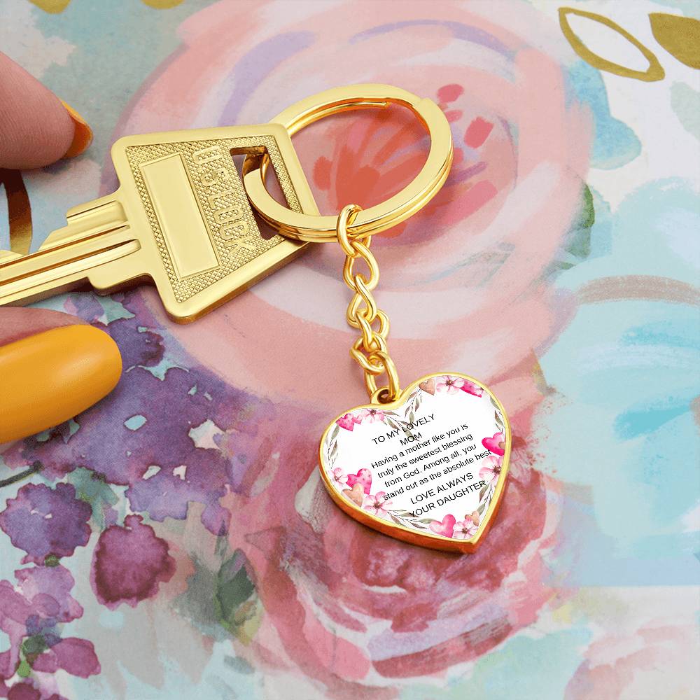 To My Lovely Mom-Graphic Heart with Curb Keychain