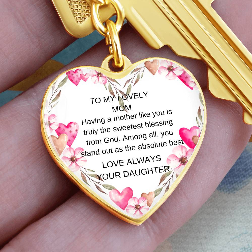 To My Lovely Mom-Graphic Heart with Curb Keychain