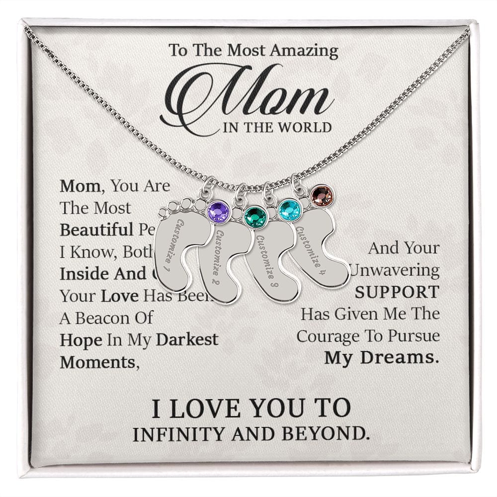 To My Most Amazing Mom. -  Custom Baby Feet Necklace with Birthstone